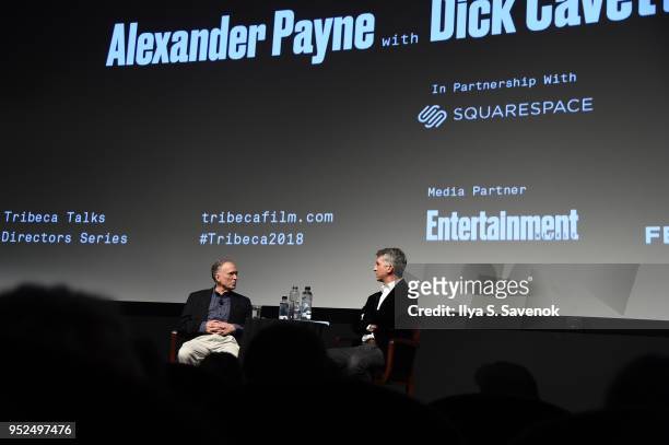 Dick Cavett and Alexander Payne attend Director's Series: Alexander Payne during 2018 Tribeca Film Festival at SVA Theater on April 28, 2018 in New...