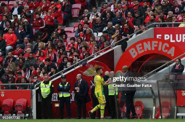 Tondela forward Tomane from Portugal celebrates with CD Tondela head coach Pepa from Portugal after scoring a goal during the Primeira Liga match...