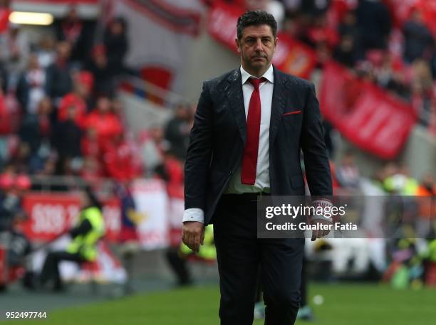 Benfica coach Rui Vitoria from Portugal in action during the Primeira Liga match between SL Benfica and CD Tondela at Estadio da Luz on April 28,...