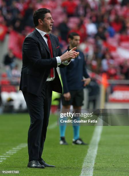 Benfica coach Rui Vitoria from Portugal in action during the Primeira Liga match between SL Benfica and CD Tondela at Estadio da Luz on April 28,...