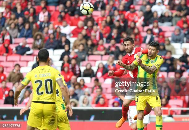 Benfica forward Rafa Silva from Portugal with CD Tondela defender Joaozinho from Portugal in action during the Primeira Liga match between SL Benfica...