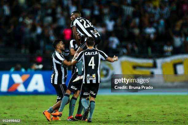 Players of Botafogo celebrates a scored goal during the Brasileirao Series A 2018 match between Botafogo and Gremio at Engenhao Stadium on April 28,...