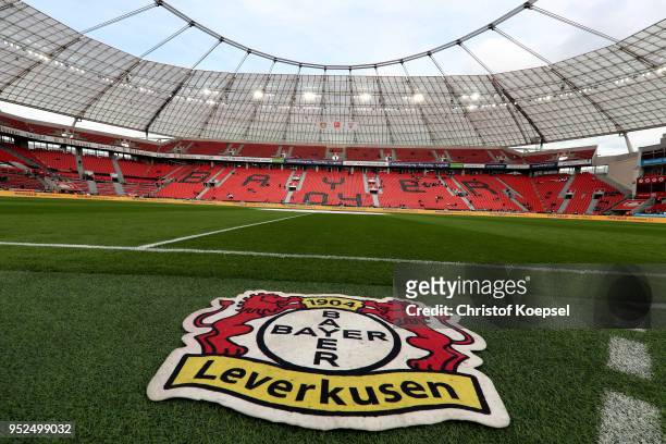 General view of the BayArena prior to the Bundesliga match between Bayer 04 Leverkusen and VfB Stuttgart at BayArena on April 28, 2018 in Leverkusen,...