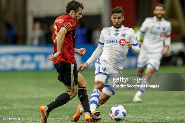 Michael Parkhurst of Atlanta United , Saphir Taider of Montreal Impact during the match between Atlanta United FC v Montreal Impact at the...