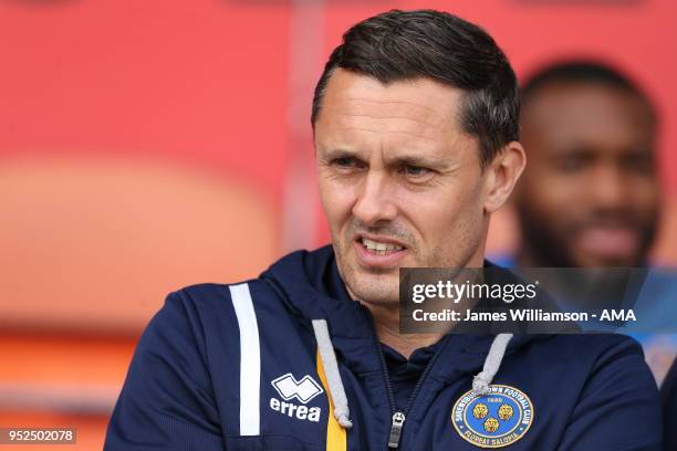 Shrewsbury Town manager Paul Hurst during the Sky Bet League One match between Blackpool and Shrewsbury Town at Bloomfield Road on April 28, 2018 in...