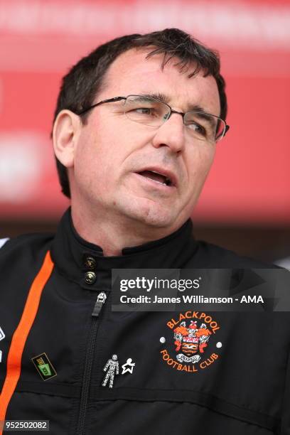 Blackpool manager Gary Bowyer during the Sky Bet League One match between Blackpool and Shrewsbury Town at Bloomfield Road on April 28, 2018 in...