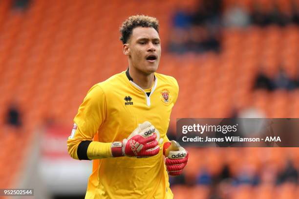 Christoffer Mafoumbi of Blackpool during the Sky Bet League One match between Blackpool and Shrewsbury Town at Bloomfield Road on April 28, 2018 in...