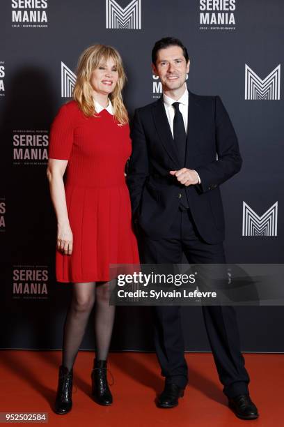 Emmanuelle Seigner and Melvil Poupaud attend Series Mania Lille Hauts de France Festival day 2 on April 28, 2018 in Lille, France.