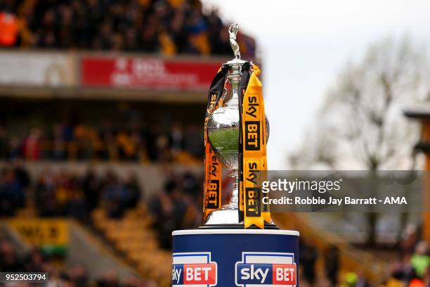 The Sky Bet Championship trophy is seen during the Sky Bet Championship match between Wolverhampton Wanderers and Sheffield Wednesday at Molineux on...