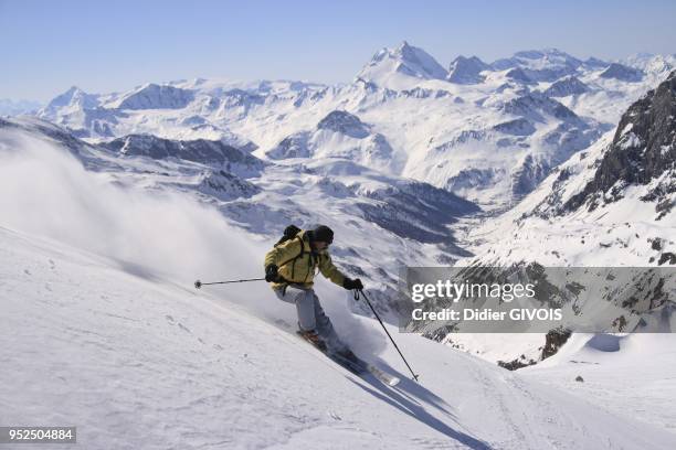 FREERIDER IN VAL D'ISERE ESPACE KILLY SAVOIE FRANCE.