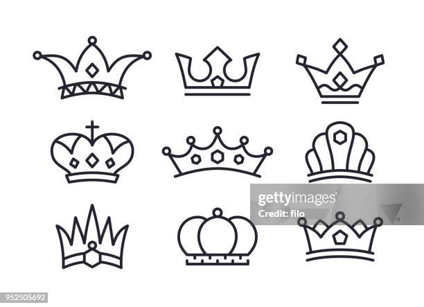 ilustrações, clipart, desenhos animados e ícones de coroas de ícones e símbolos - queen royal person