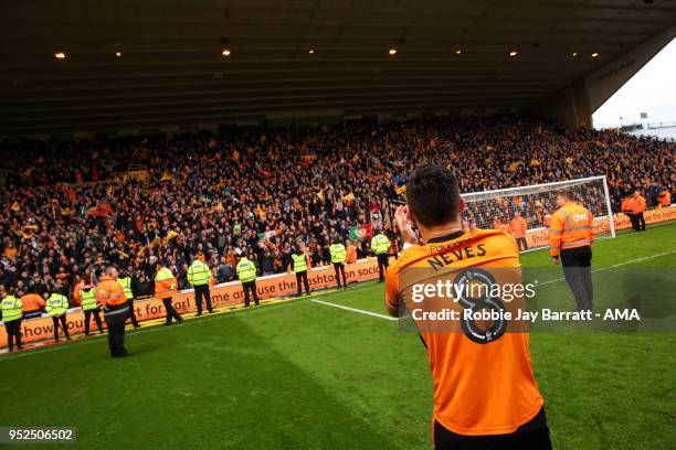 Ruben Neves of Wolverhampton Wanderers celebrates with the fans during the Sky Bet Championship match between Wolverhampton Wanderers and Sheffield...