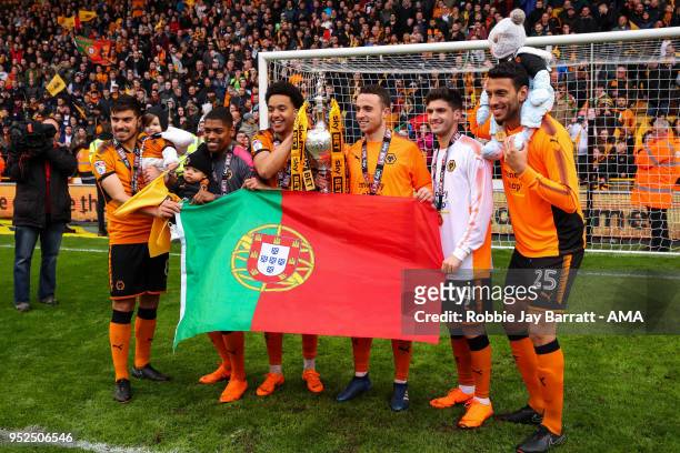 Portugese players of Wolverhampton Wanderers celebrate during the Sky Bet Championship match between Wolverhampton Wanderers and Sheffield Wednesday...