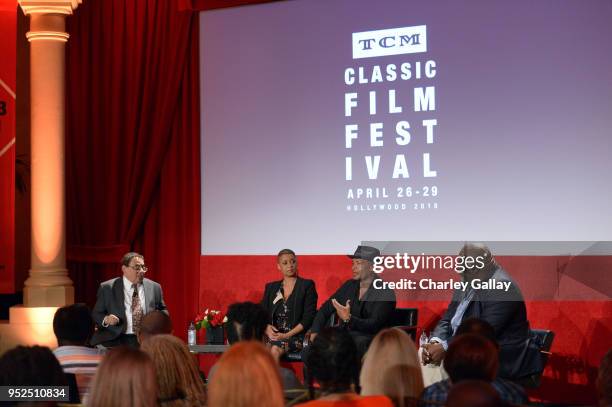 Writer Donald Bogle, Professor of Cinema and Media Studies at the University of Chicago, Jacqueline Stewart, Actor Mario Van Peebles and Writer Gil...