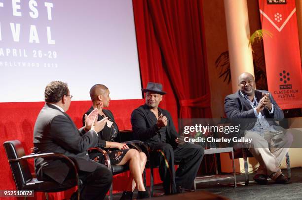 Writer Donald Bogle, Professor of Cinema and Media Studies at the University of Chicago, Jacqueline Stewart, Actor Mario Van Peebles and Writer Gil...