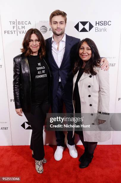 Amy Baer, Douglas Booth and Haifaa al-Mansour attend the screening of "Mary Shelley" during the 2018 Tribeca Film Festival at BMCC Tribeca PAC on...