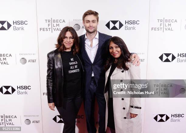 Amy Baer, Douglas Booth and Haifaa al-Mansour attend the screening of "Mary Shelley" during the 2018 Tribeca Film Festival at BMCC Tribeca PAC on...