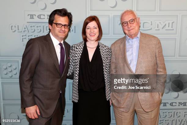 Host Ben Mankiewicz, TCM VP, Brand Activation & Partnership Genevieve McGillicuddy and Director James Ivory speaks attend the screening of 'Maurice'...