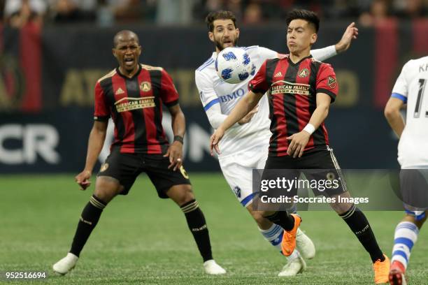 Darlington Nagbe of Atlanta United , Ignacio Piatti of Montreal Impact ,Ezequiel Barco of Atlanta United during the match between Atlanta United FC v...