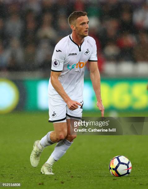 Andy King of Swansea City during the Premier League match between Swansea City and Chelsea at Liberty Stadium on April 28, 2018 in Swansea, Wales.
