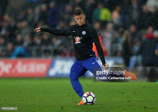 Ross Barkley of Chelsea warms up during half time of the Premier League match between Swansea City and Chelsea at Liberty Stadium on April 28, 2018...