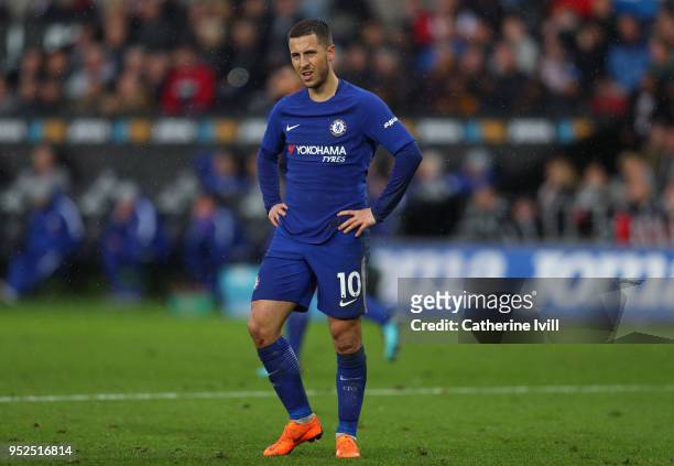 Eden Hazard of Chelsea during the Premier League match between Swansea City and Chelsea at Liberty Stadium on April 28, 2018 in Swansea, Wales.