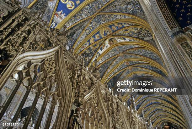 La ville d'Albi, vue interieure de la cathedrale Sainte-Cecile, detail de la voute et de son decor peint execute par des artistes italiens entre 1509...