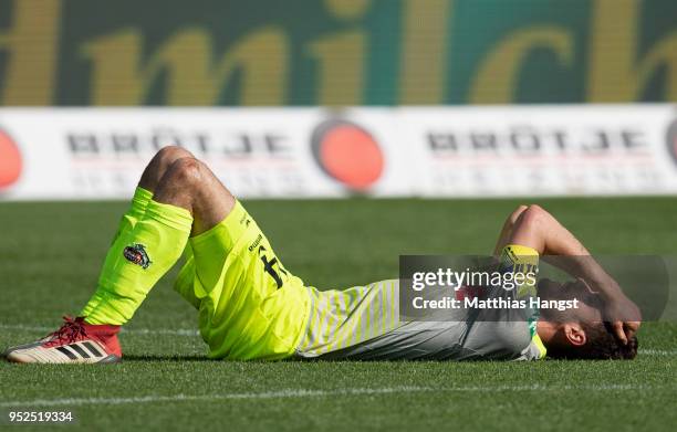 Jonas Hector of Koeln shows his disappointment during the Bundesliga match between Sport-Club Freiburg and 1. FC Koeln at Schwarzwald-Stadion on...