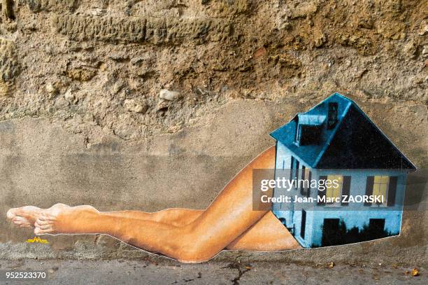 Rue Cardinale, collage sur le mur d'enceinte de l'Hôtel de Gallifet dans le cadre de la première édition du festival « Légendes urbaines » à...