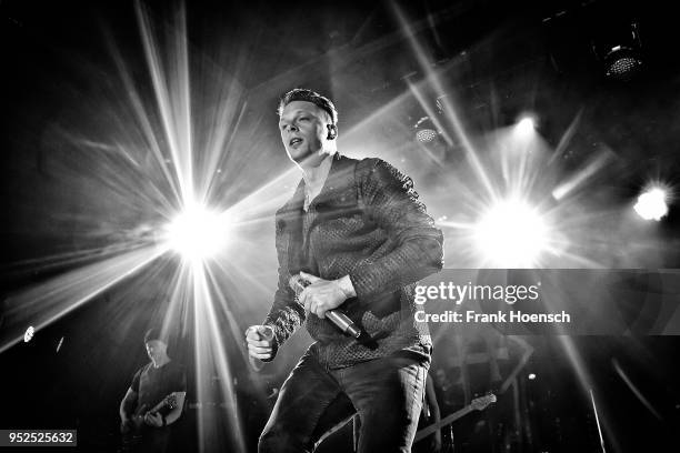 Singer The Dark Tenor performs live on stage with Unheilig during a concert at the Columbiahalle on April 28, 2018 in Berlin, Germany.