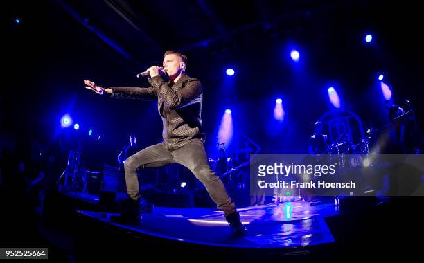 Singer The Dark Tenor performs live on stage with Unheilig during a concert at the Columbiahalle on April 28, 2018 in Berlin, Germany.