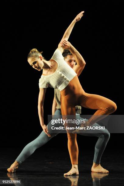 Coralie Levieux and Denis Terrasse of the Ballet of Opera of Lyon during Channels/Inserts, a contemporary dance piece created in 1981 by Merce...