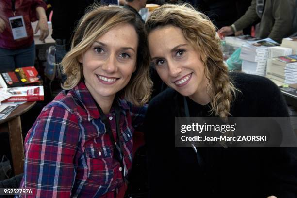 Anne Sophie et Marie Aldine Girard , soeurs jumelles et ecrivains francaiseslors de la 32eme foire du livre de Brive, a Brive la Gaillarde en France...