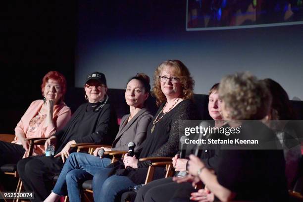 Animators Jane Shattuck-Takamoto-Baer, Tina Price, Lorna Pomeroy-Cook, Brenda Chapman, Gretchen Albrecht, Amy Smeed and Bonnie Arnold speak onstage...