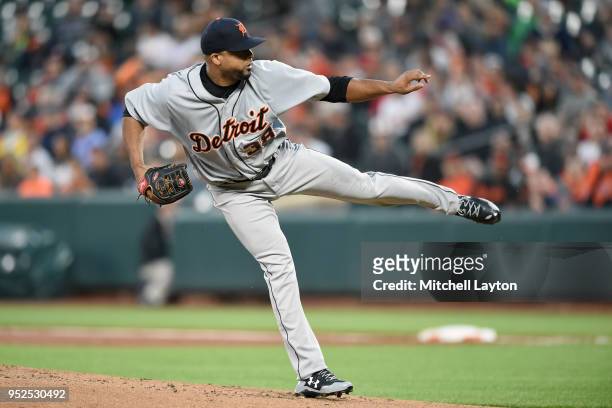 Francisco Liriano of the Detroit Tigers pitches in the first inning during a baseball game against the Baltimore Orioles at Oriole Park at Camden...