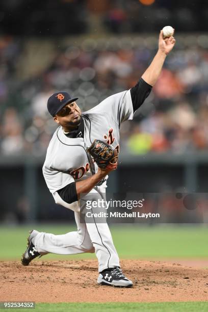 Francisco Liriano of the Detroit Tigers pitches in the second inning during a baseball game against the Baltimore Orioles at Oriole Park at Camden...