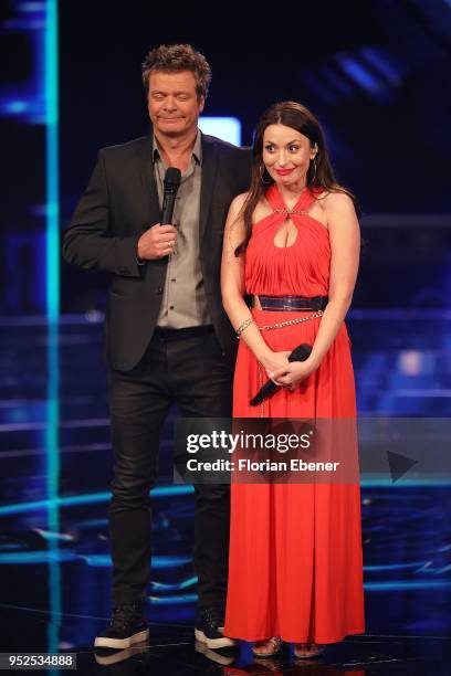 Oliver Geissen and Mia Gucek during the semi finals of the TV competition 'Deutschland sucht den Superstar' at Coloneum on April 28, 2018 in Cologne,...