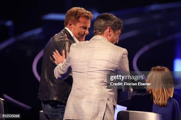 Dieter Bohlen and Mustafa Guendogdu 'Mousse T.' during the semi finals of the TV competition 'Deutschland sucht den Superstar' at Coloneum on April...