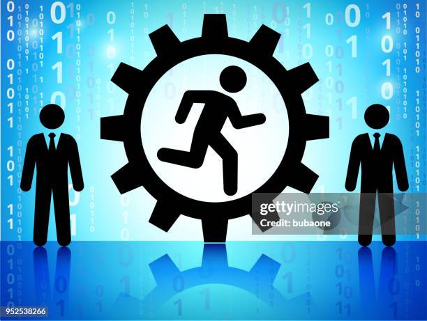 business progress and persistance on binary code blue background - virtual run stock illustrations