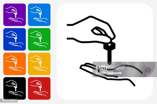 hand giving keys icon square button set - domestic staff stock illustrations