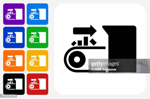 input on conveyor belt icon square button set - input stock illustrations