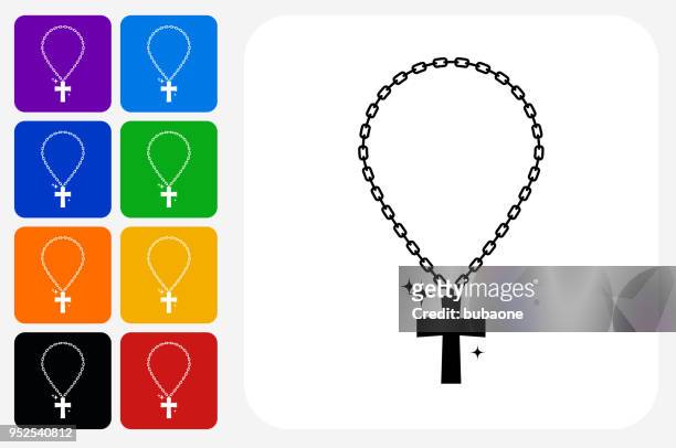 stockillustraties, clipart, cartoons en iconen met cross chain pictogram vierkante knop instellen - halsketting