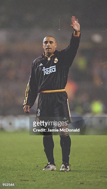Roberto Carlos of Real Madrid in action during the UEFA Champions League Group D match against Anderlecht played at the Stade Vanden Stock, in...
