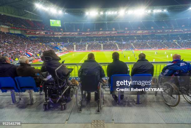 Le Parc OL le 9 janvier 2016, Décines, France. Avec 59 500 places, il répond aux éxigences de l'UEFA et peut postuler à l'organisation d'une finale...