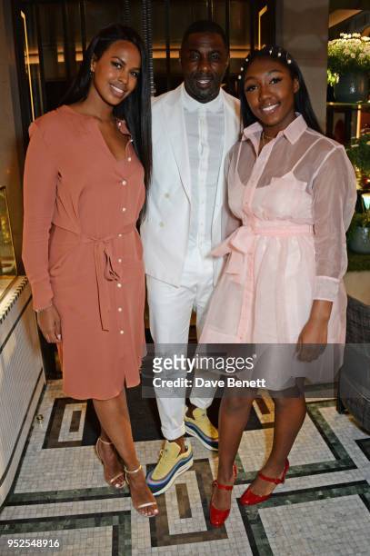 Sabrina Dhowre, Idris Elba and daughter Isan Elba arrive at the ABB Formula E Qatar Airways Paris E-Prix official after party on April 28, 2018 in...