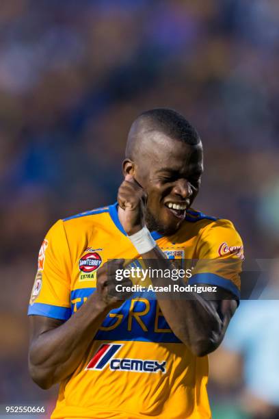 Enner Valencia of Tigres reacts during the 17th round match between Tigres UANL and Monterrey as part of the Torneo Clausura 2018 Liga MX at...