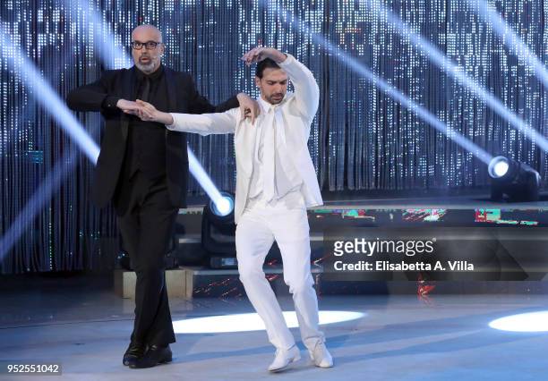 Italian beauty tutor Giovanni Ciacci and his dance partner Raimondo Todaro perform on the Italian TV show Ballando Con Le Stelle at RAI Auditorium on...