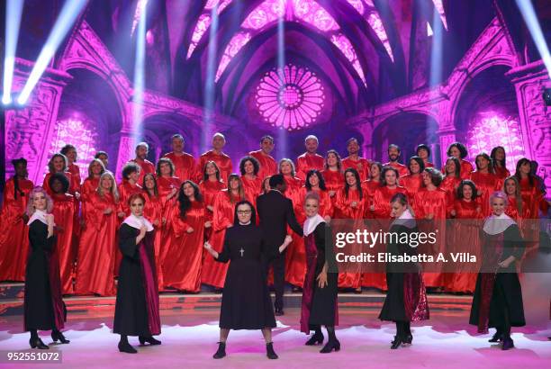 Suor Cristina perform on the Italian TV show Ballando Con Le Stelle at RAI Auditorium on April 28, 2018 in Rome, Italy.