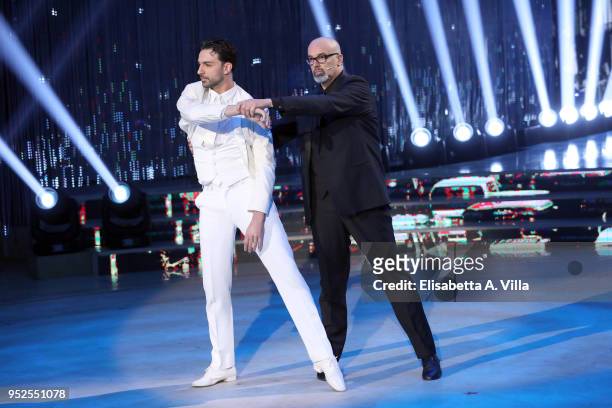 Italian beauty tutor Giovanni Ciacci and his dance partner Raimondo Todaro perform on the Italian TV show Ballando Con Le Stelle at RAI Auditorium on...