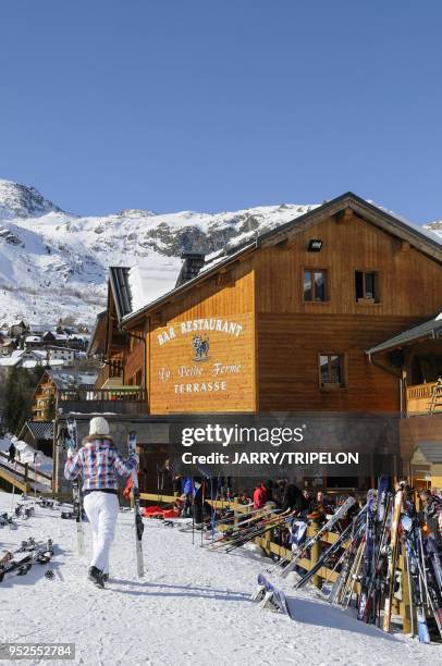 La Petite Ferme restaurant, , ski resort of Saint Sorlin d Arves, Les Sybelles skiing area, Maurienne valley, Savoie department, Rhone Alpes region,...